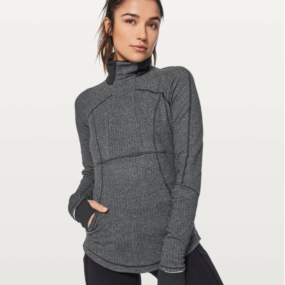 Lululemon Base Runner 1/2 Zip Herringbone Heathered Black